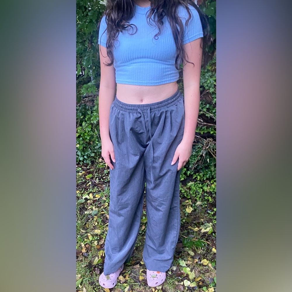 grey cotton wide leg cozy lounge pajama pants sz. s euc